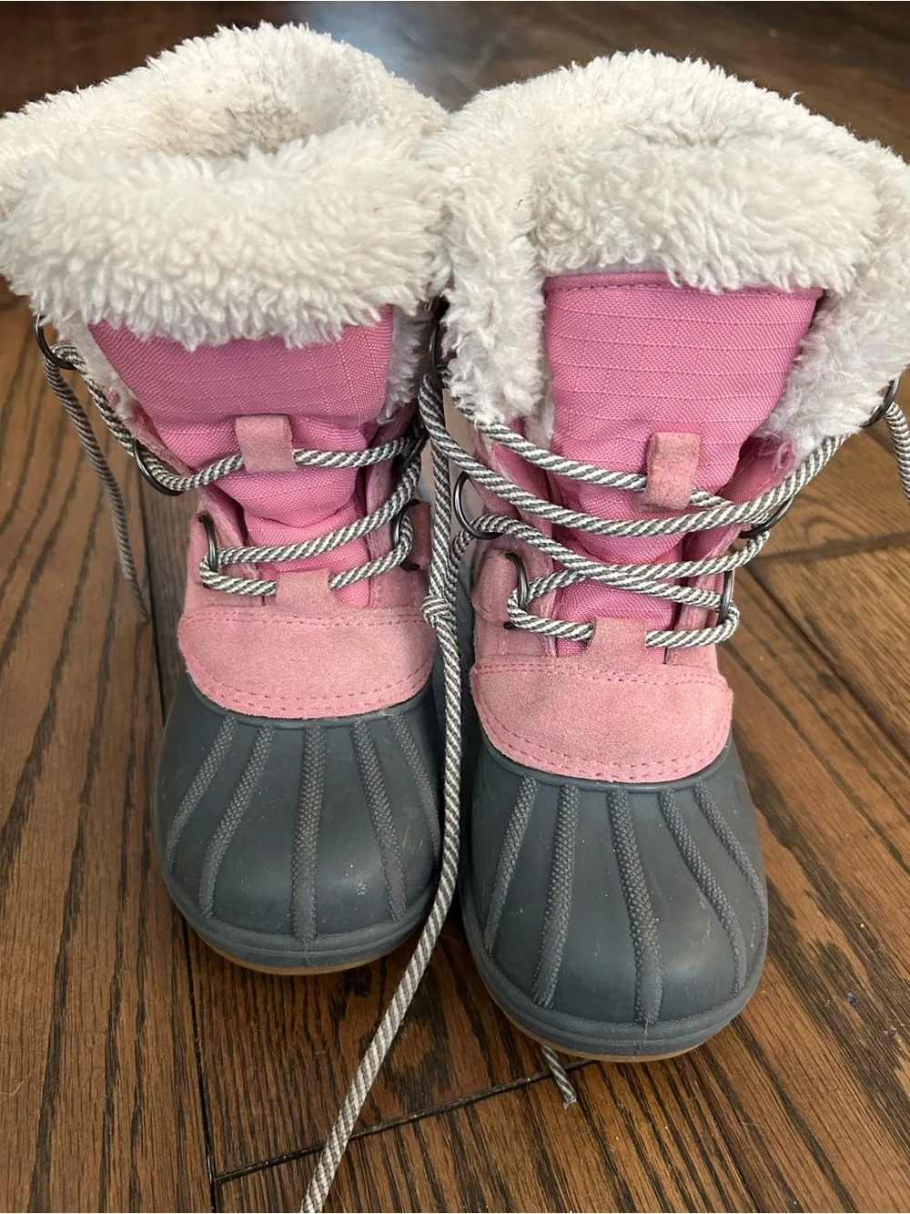 Kids Pink Winter Snow Boots with Faux Fur Trim